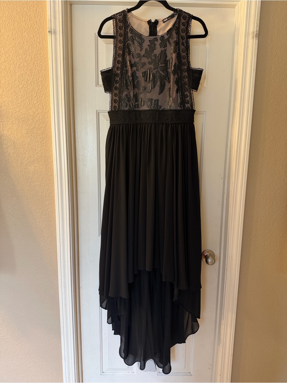 Ina Black Lace High-Low Evening Dress